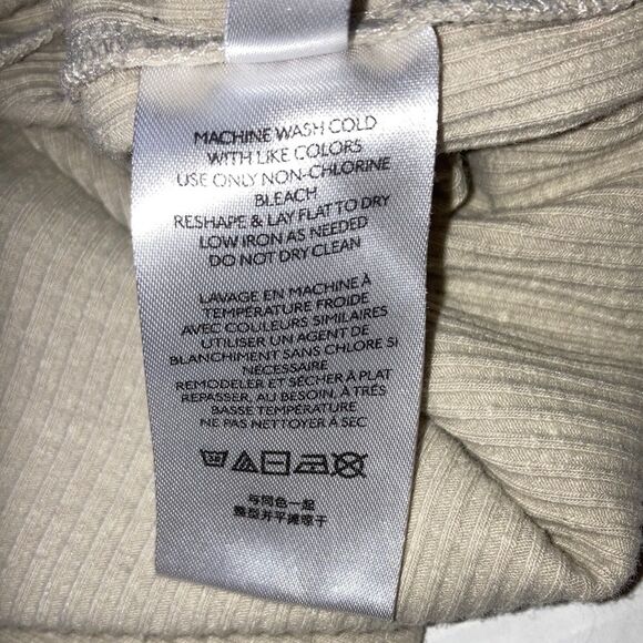 URBAN OUTFITTERS Crop Top Square Neck Cap Sleeves Ribbed Cream Womens Large - Picture 8 of 10